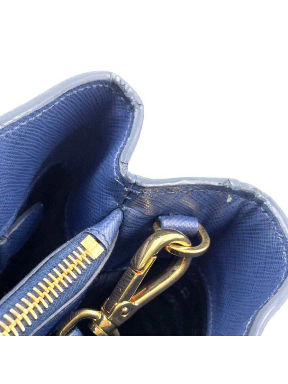 ★SOLD★ Prada Galleria 2-Way Shoulder Leather Blue Handbag Gold - Picture 12 of 15